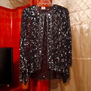 Sheer  Black and silver sequined long sleeve topper jacket